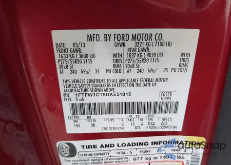 2013 Ford F-150 Fx2 из США, поврежденный, VIN 1FTFW1CT9DKE51815